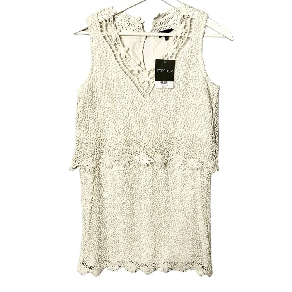 21. Top Shop Women’s Size 2 crochet mini dress ivory floral NWT - Picture 7 of 16